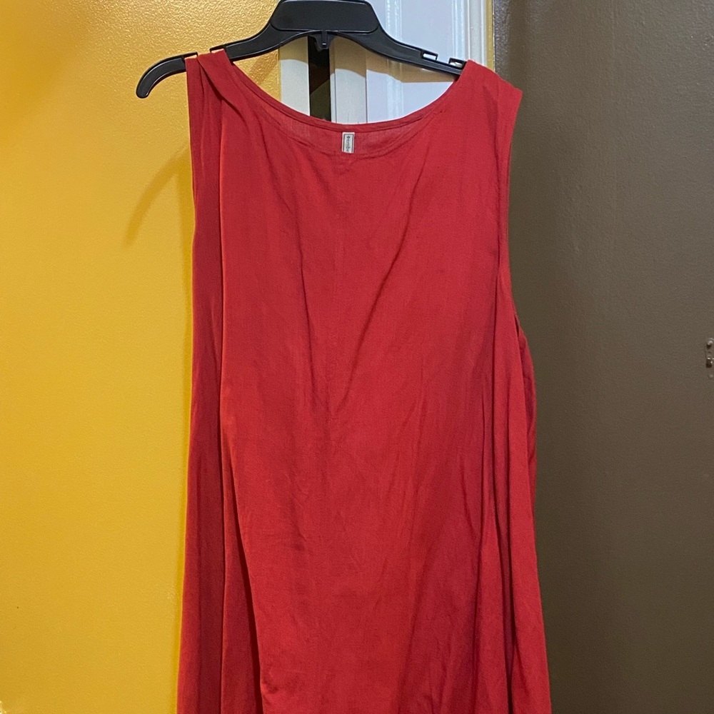 Red linen maxi dress